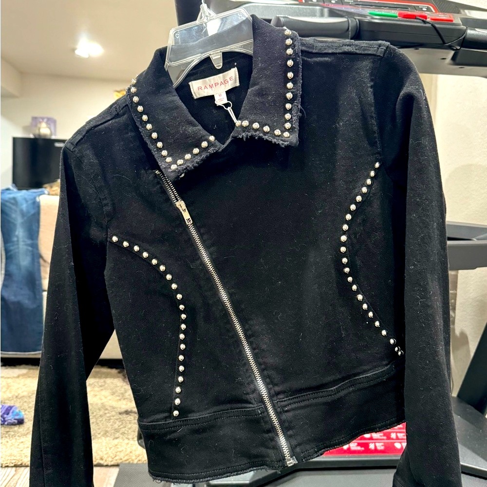 Rampage Black Denim  Moto Jacket Size Medium - Picture 6 of 7